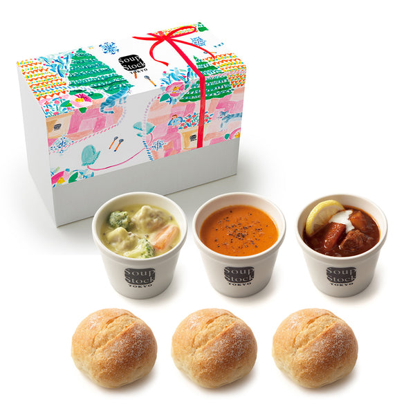 【掛け紙（リボン）付】冬の3つのスープと石窯パンのセット/カジュアルボックス